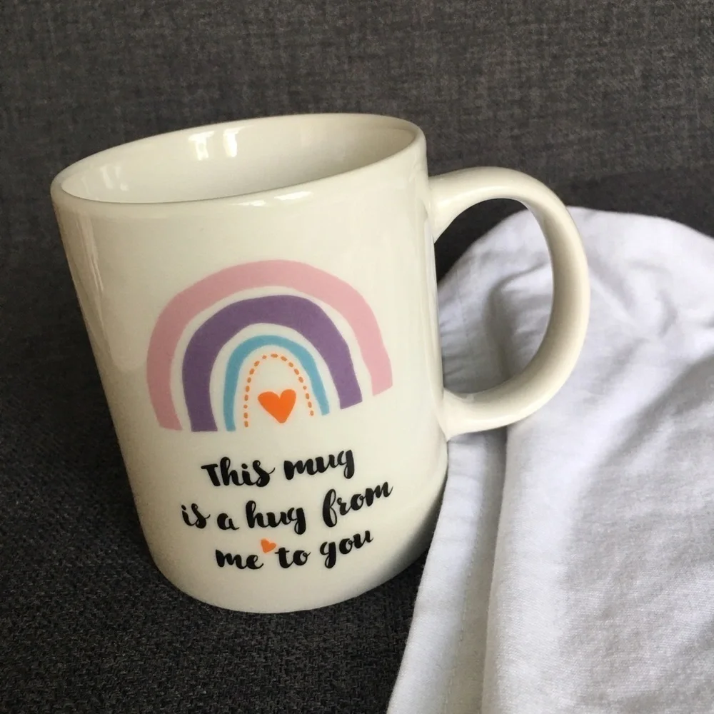“This mug is a hug from me to you,” Coffee Mug, Ivory, Cream, 11 oz